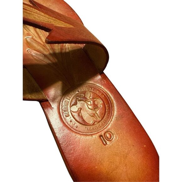 Klassic Leather Designs Red Leather Womens Sandals Sanvitalia Toe Post With leaf - Picture 4 of 6